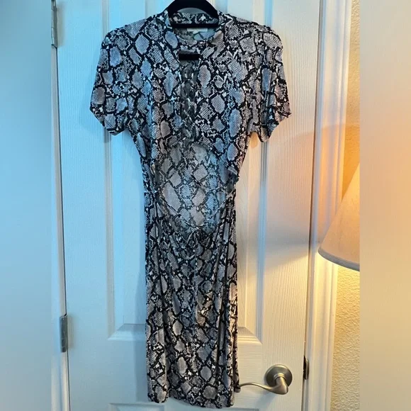 navy blue dress for baby girl Cowl Neck Open Back Mini Dress In Brown Snake Print Mesh | EGO EU